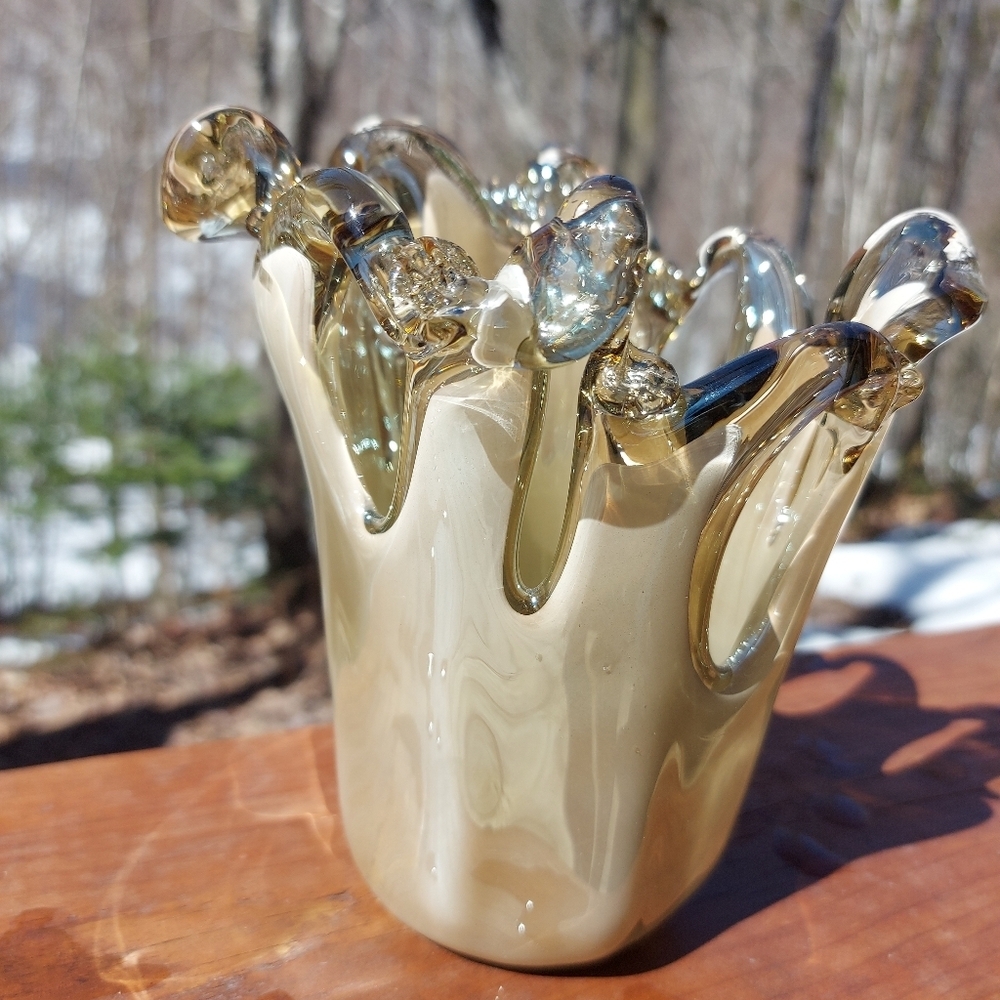 MURANO Mid Century Swung Crystal Art Glass Splash Vase